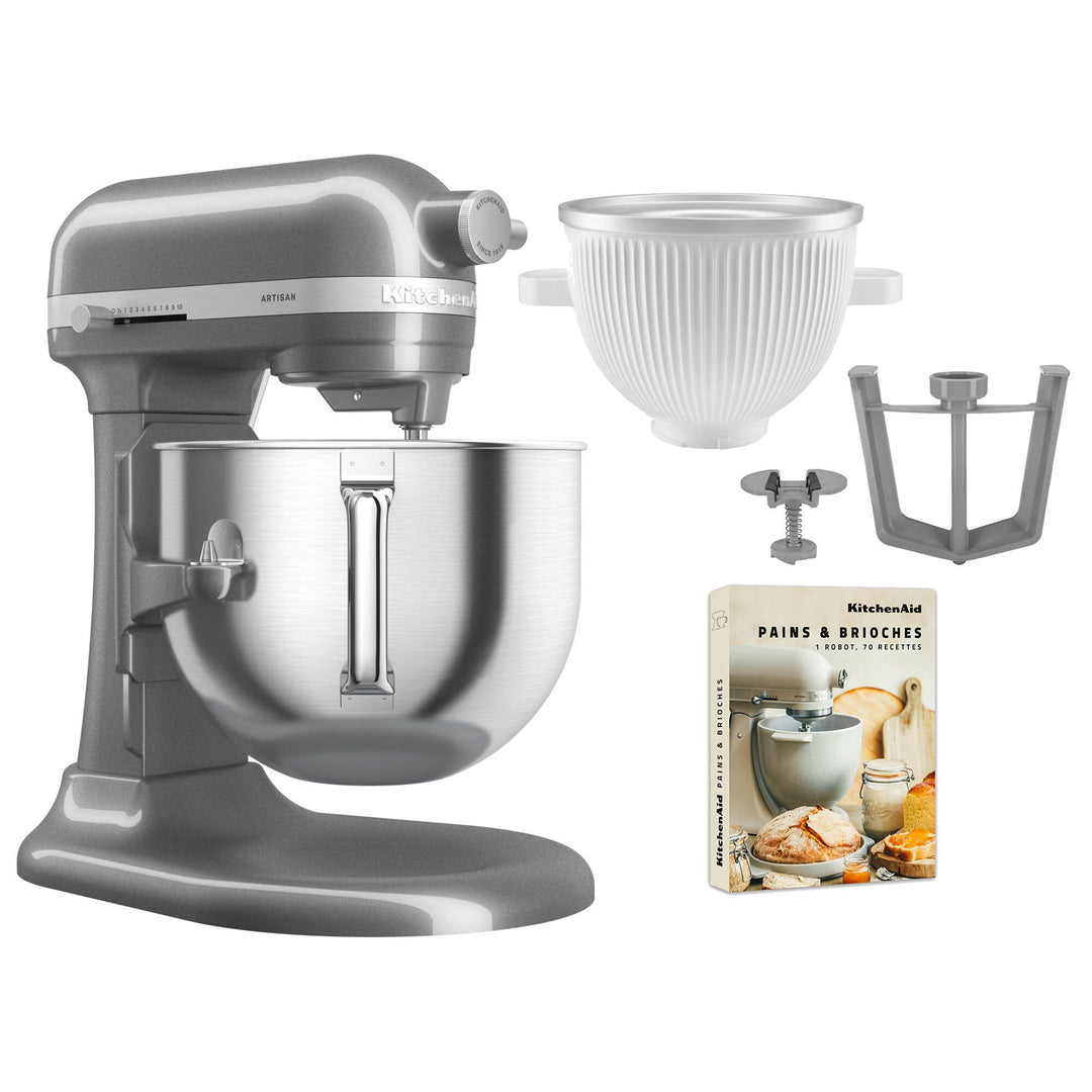 Kitchenaid Kitchenaid Artisan 5KSM70SHXE køkkenmaskine 6,6 liter + 5KSMICM Ice Cream Maker, medallion silver – close-up…