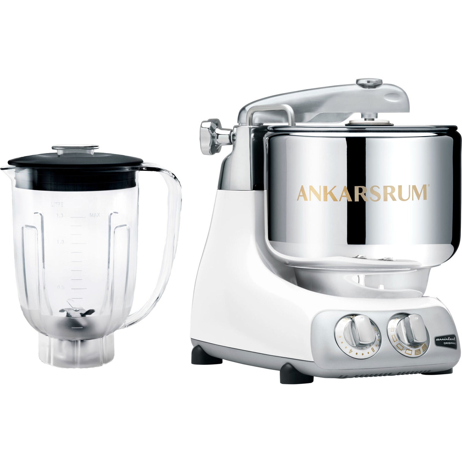Ankarsrum Ankarsrum Assistent AKM 6230 røremaskine + blender, glossy hvid – frontbillede (Røremaskiner)