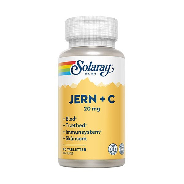 Produktbillede af Solaray Jern + C 90 tab. på tilbud