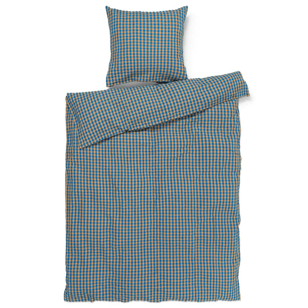 Produktbillede af Juna Bæk&Bølge Sengetøj 140x200 cm blå/okker i premium kvalitet