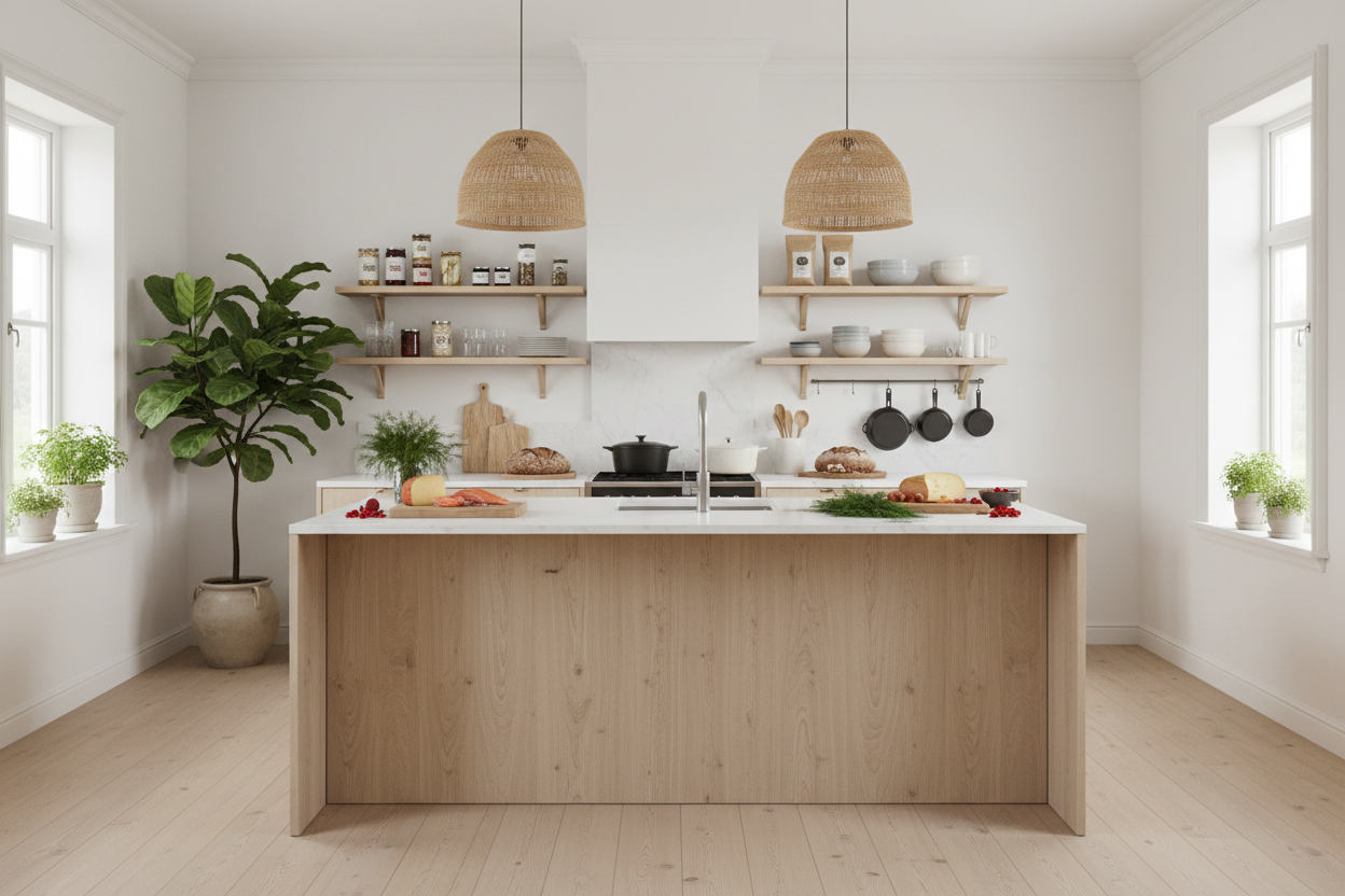 Køkken med masser lækre produkter nordic design