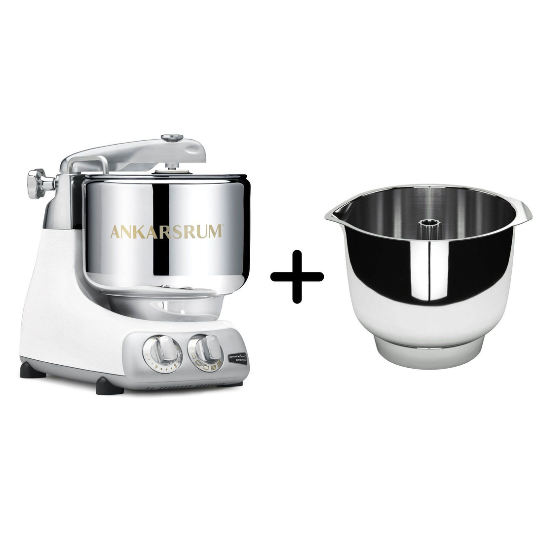 Ankarsrum Ankarsrum AKM 6230 køkkenmaskine + Assistent Original piskeskål, glossy white – produktfoto (Røremaskiner)