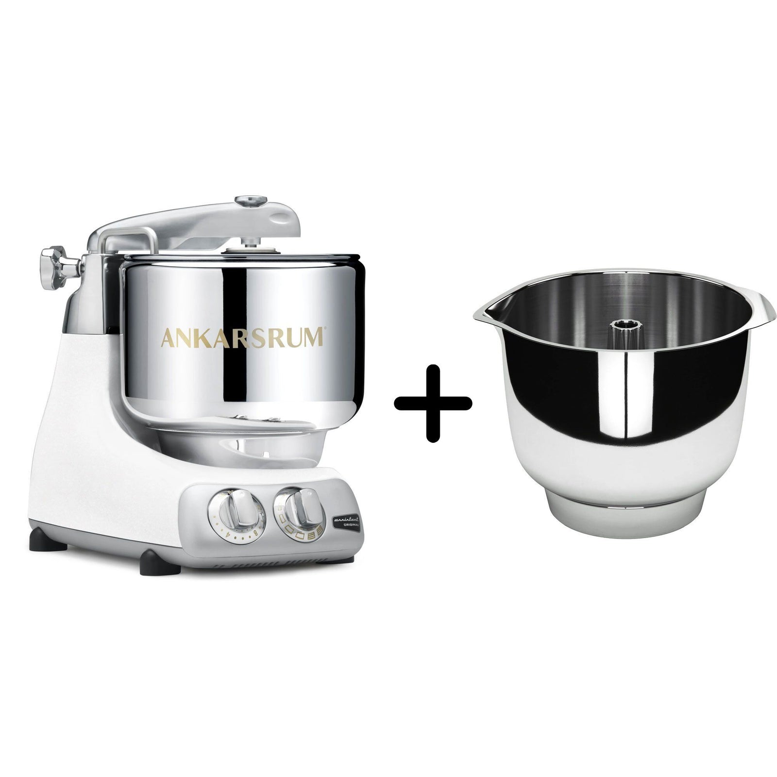 Ankarsrum Ankarsrum AKM 6230 køkkenmaskine + Assistent Original piskeskål, glossy white – produktfoto (Røremaskiner)