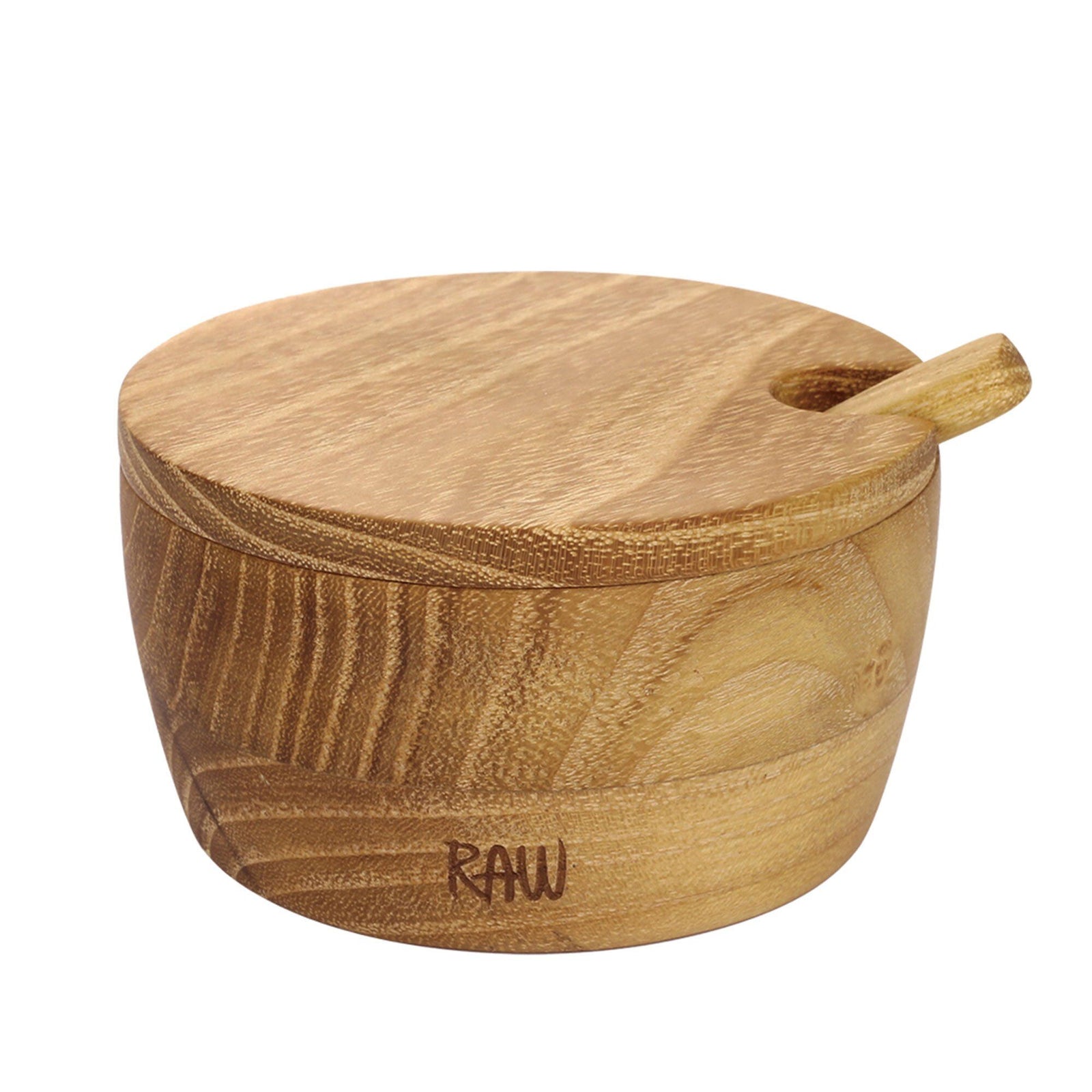 Aida Aida RAW Saltkar med låg + ske, teak – close-up (Saltkar)