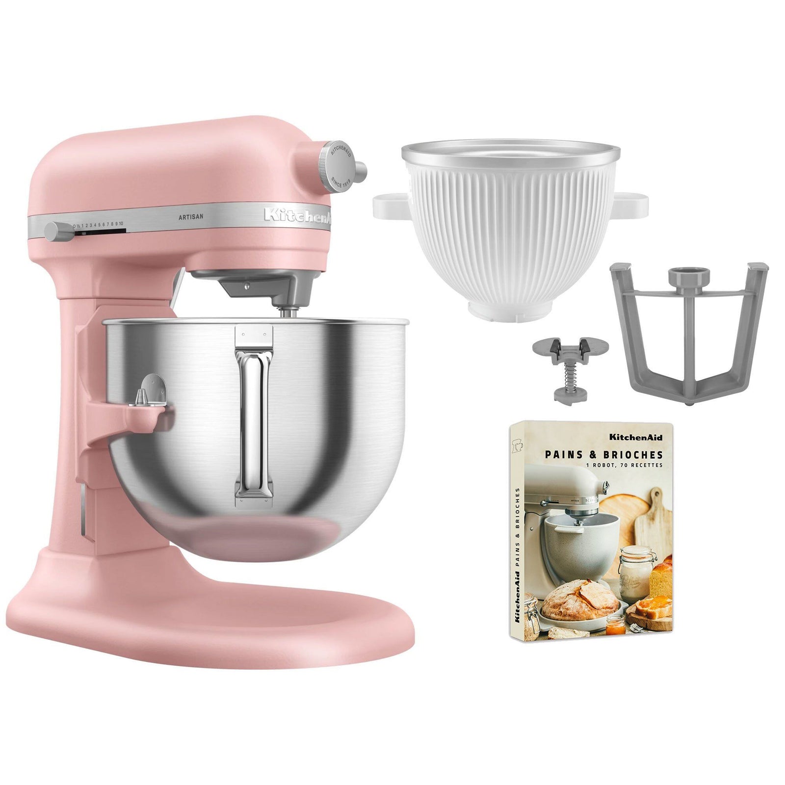 Kitchenaid Kitchenaid Artisan 5KSM70SHXE køkkenmaskine 6,6 liter + 5KSMICM Ice Cream Maker, dried rose – frontbillede…