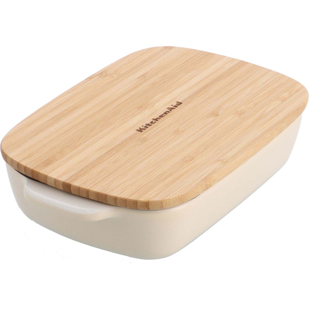 Kitchenaid Kitchenaid Ovnform med låg 26 x 15,5 x 6,5 cm, creme – vinkelbillede (Bagetern)
