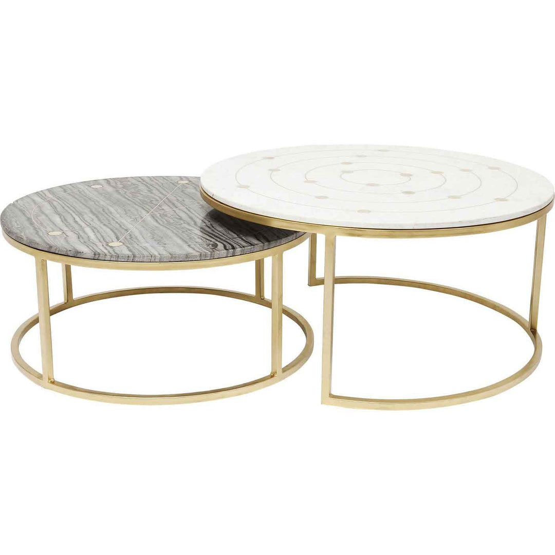 KARE DESIGN Mystic sidebord rund marmor og messing stål sæt af 2
