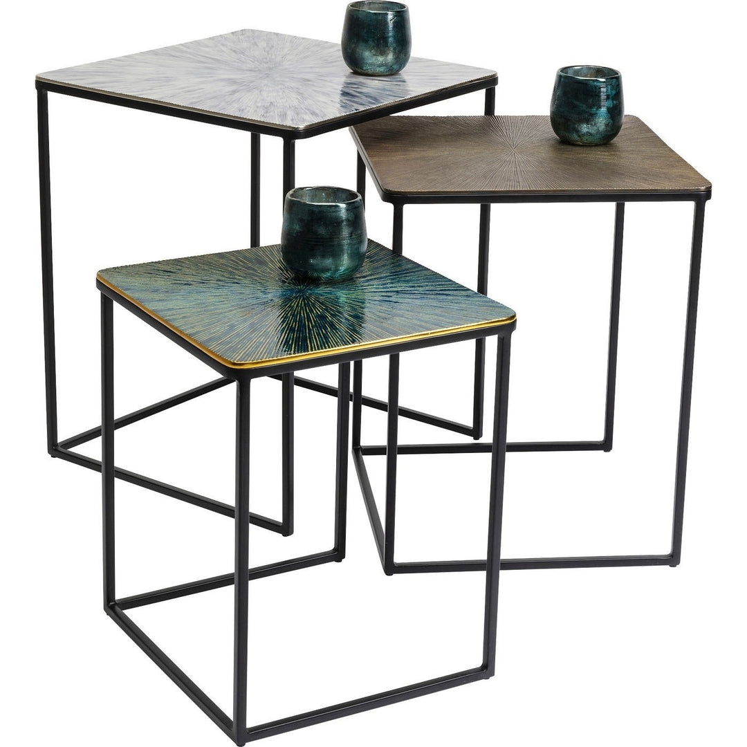 KARE DESIGN Ray indskudsbord hvid/brun/grøn aluminium og stål sæt á 3