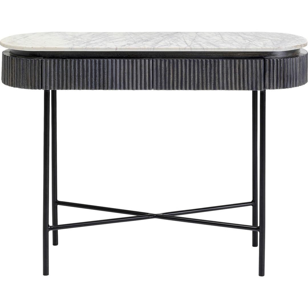 KARE DESIGN oval Glenn konsolbord m. 2 skuffer marmor mangotræ og stål 100x32