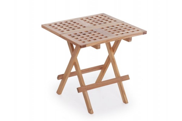 Lille klapbord i massiv kerneteak med ristplade, 50 x 50 cm