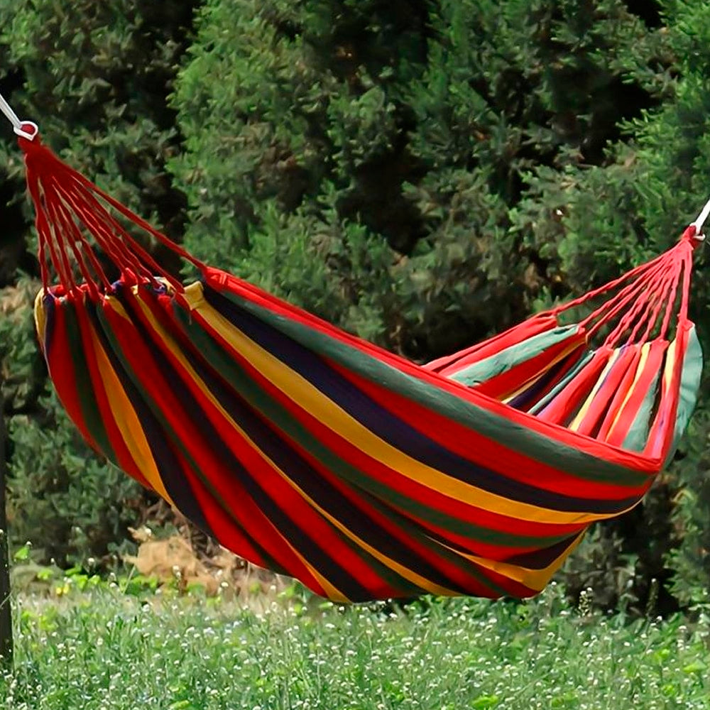 Produktbillede af Køb Luksuriøs Hængekøje Rød stribet Camping Hammock på tilbud
