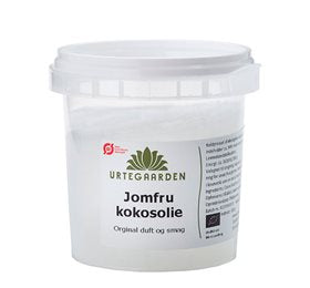 Detaljeret produktbillede af Urtegaarden Kokosolie jomfru Ø 100g. på tilbud