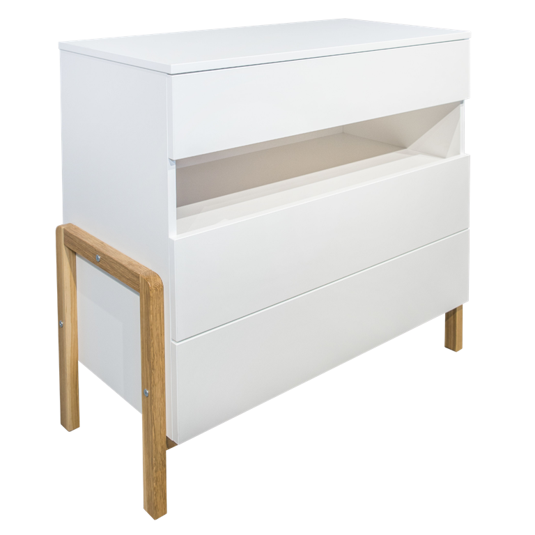 Victor børnekommode m. 1 rum og 3 skuffer hvid laminat og natur eg