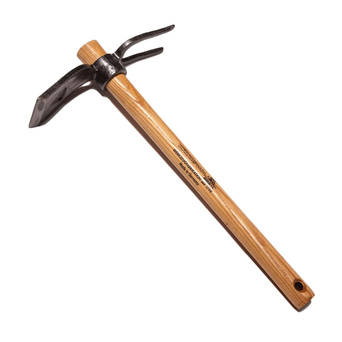 Produktbillede af Smedet havehakke med 2 tænder og askeskaft 40 cm på tilbud i høj kvalitet