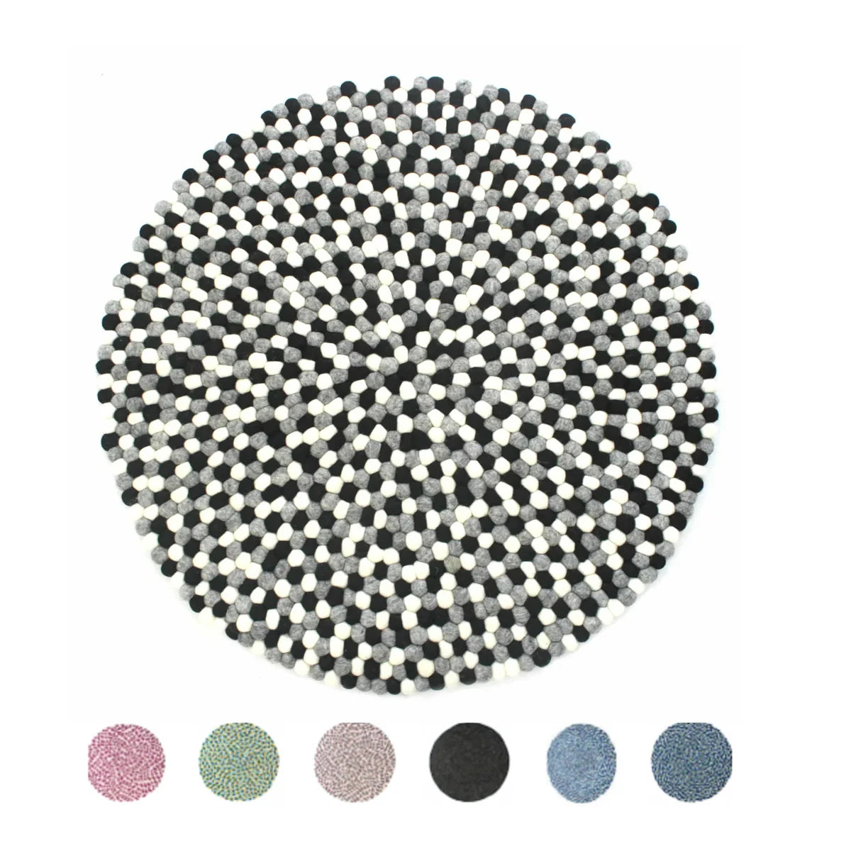 Produktbillede af Køb Kugletæppe i 100% ren Nepal uld (Fås i flere forskellige farver og størrelser) 120 cm / Lyserød grå og hvid på tilbud