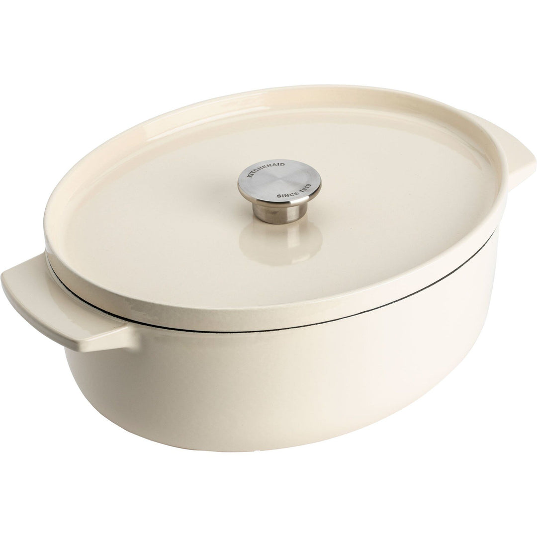 Kitchenaid Kitchenaid Støbejernsgryde oval 30 cm, 5,6 liter, almond cream ❤ produktfoto (Støbejernsgryde)