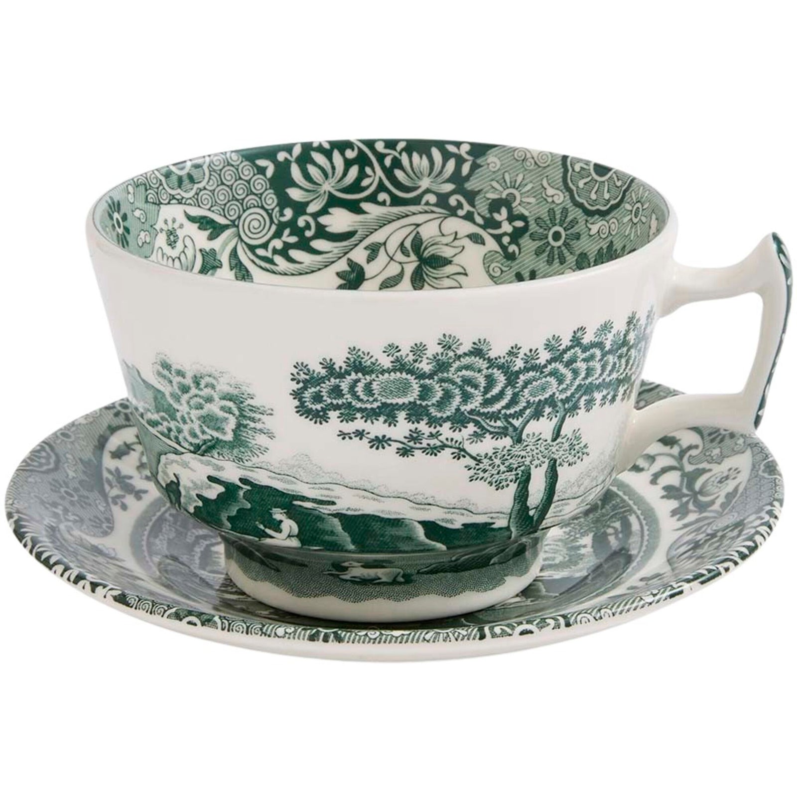 Spode Spode Heritage Green Italian morgenmadskop med underkop 28 cl, grøn/hvid ❤ produktfoto (Kaffekopper)
