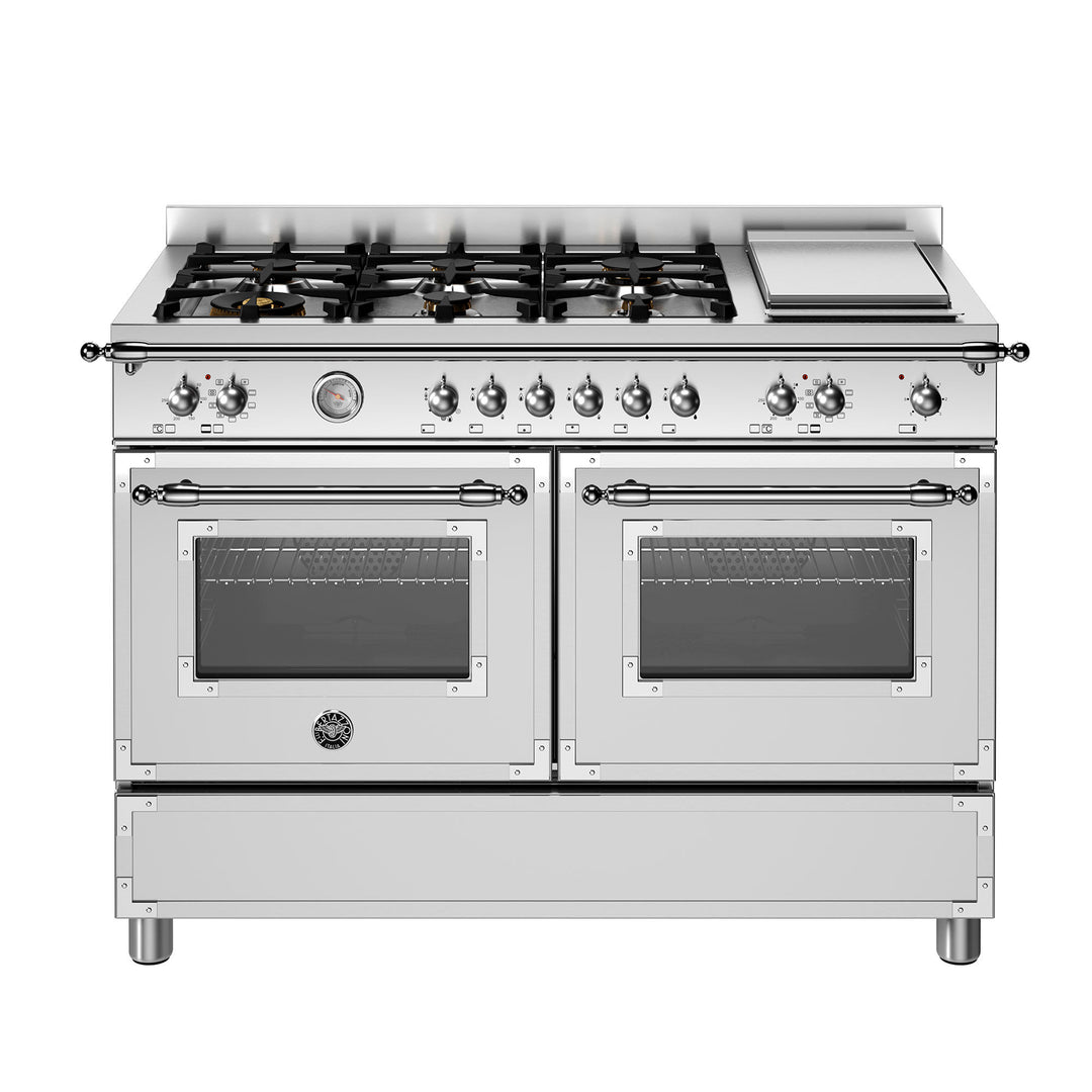 Bertazzoni Bertazzoni HER126G2EXT Heritage Gaskomfur 120 cm med dobbeltovn og 6 brændere, rustfrit stål ❤ produktbillede (Gasblus)