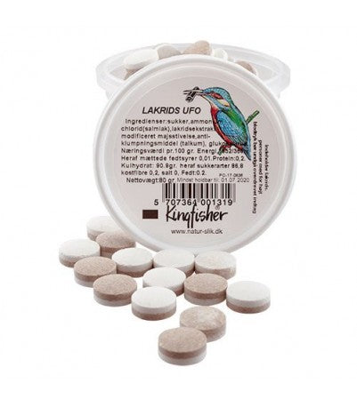 Detaljeret produktbillede af Kingfischer Lakrids UFO Vegan 75g. på tilbud