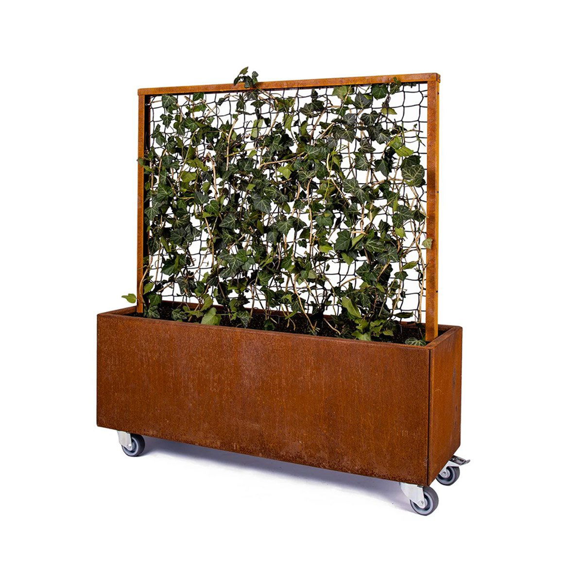 Produktbillede af Land Modern Mobil plantekasse med espalier Cortenstål (ruster) Med bund og hjul 140 cm på tilbud i høj kvalitet