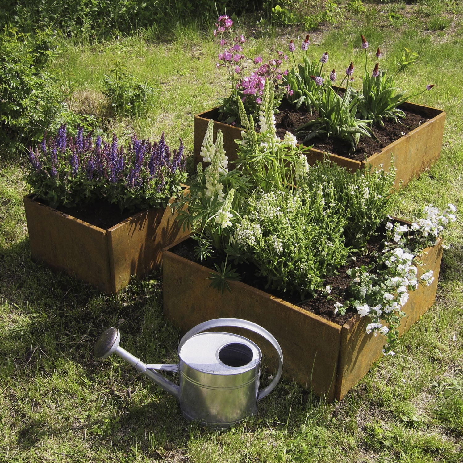 Produktbillede af Kvadratiske højbede 80x80cm 50cm høj stablet Råjern Uden bundplade på tilbud i høj kvalitet