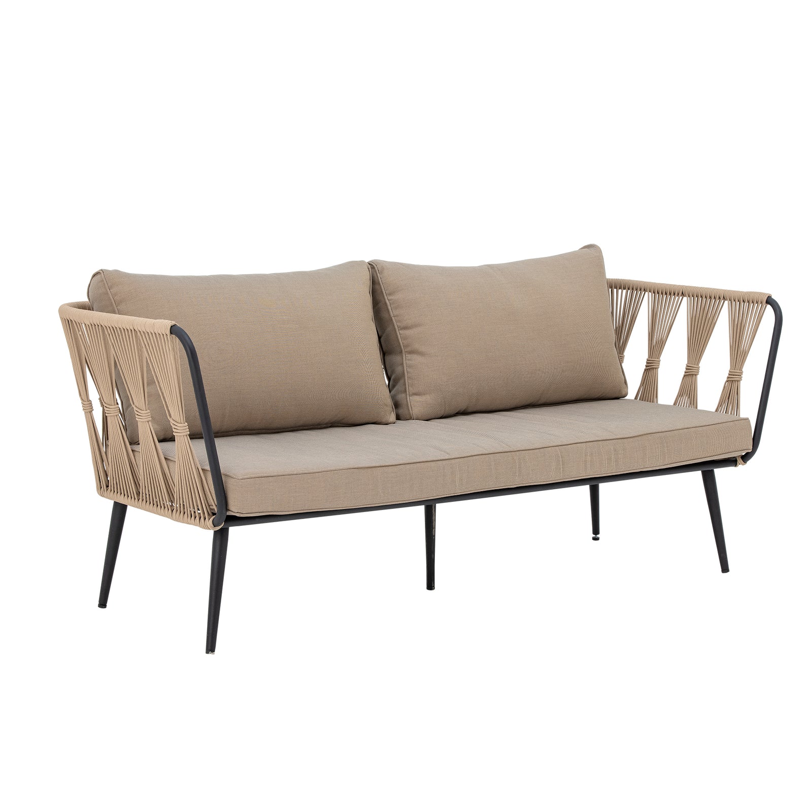 Produktbillede af BLOOMINGVILLE Pavone havesofa m. beigebrune puder lysebrun polyesterreb og sort metal i premium kvalitet