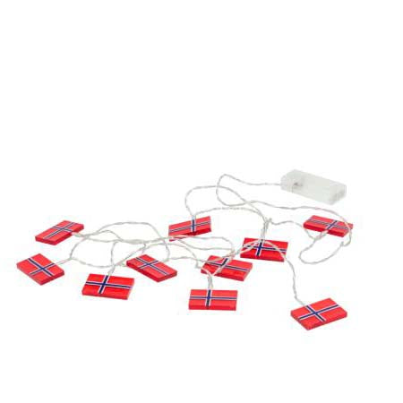 Produktbillede af Celebrate LED lyskæde m. 10 norske flag 50 cm Rød/Blå i premium kvalitet