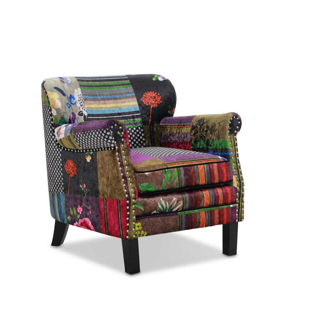 HAGA Leeds lænestol multifarvet fløjl patchwork m. armlæn