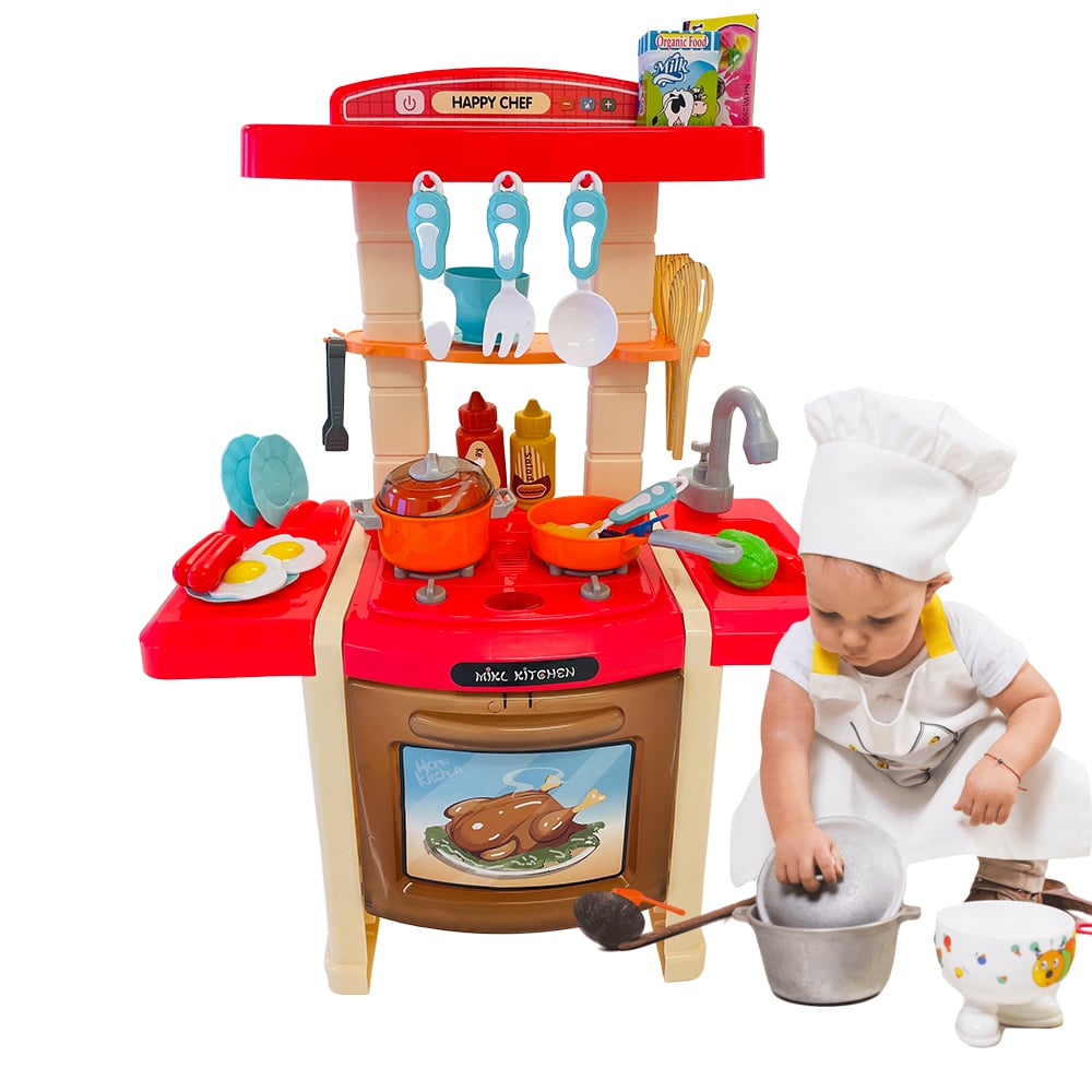 Produktbillede af Køb Legekøkken med vand og damp sæt med 33 dele Blå på tilbud