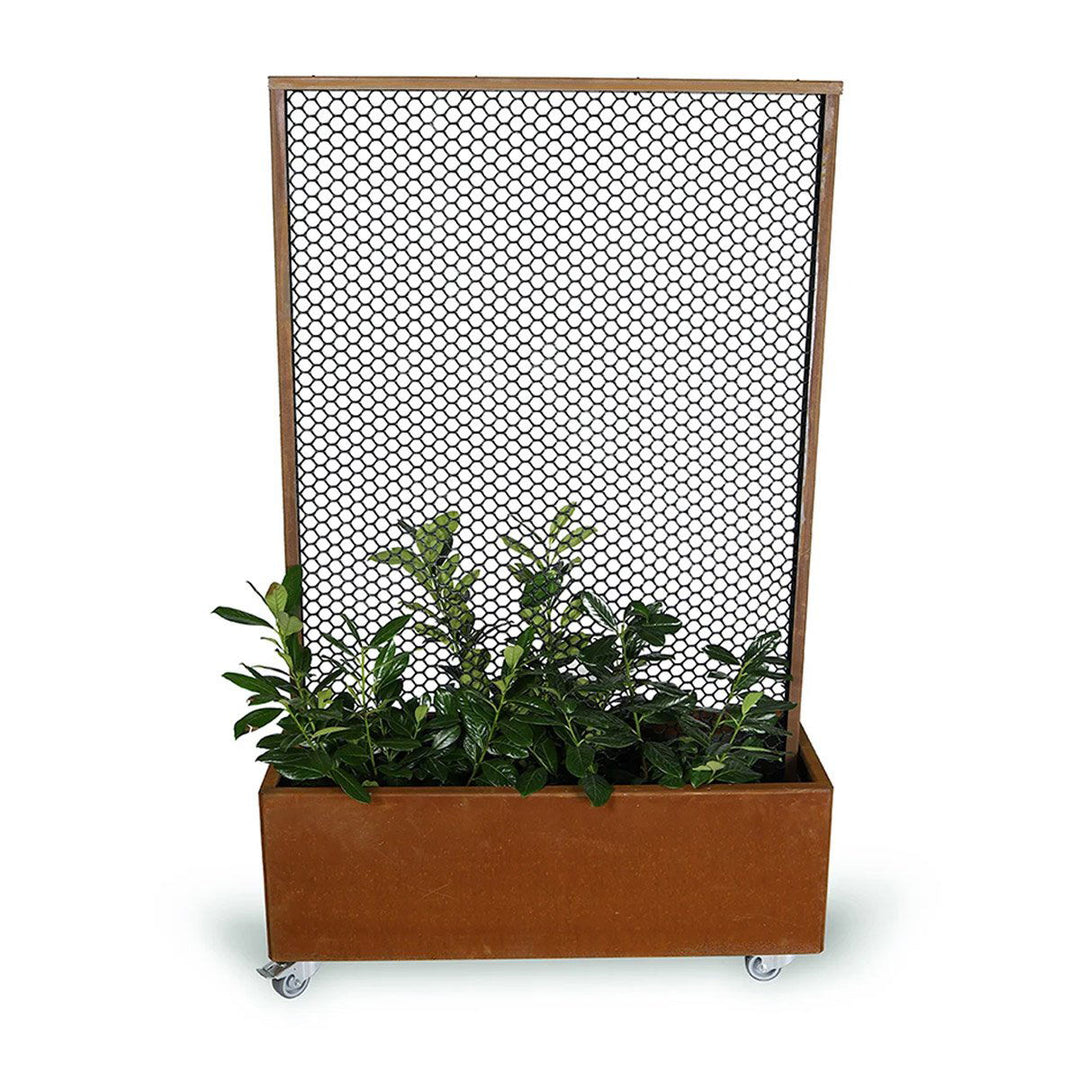 Produktbillede af Land Modern Mobil plantekasse med espalier Cortenstål (ruster) Med bund og hjul 180 cm på tilbud i høj kvalitet