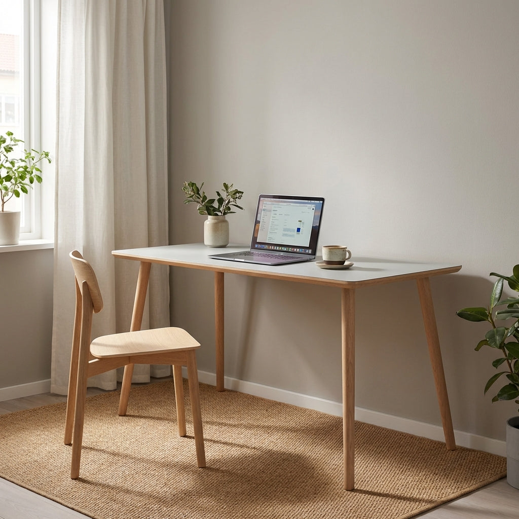 Dimm Skrivebord lysegrå højtrykslaminat ege ben 140 x 70 cm Lysegrå laminat