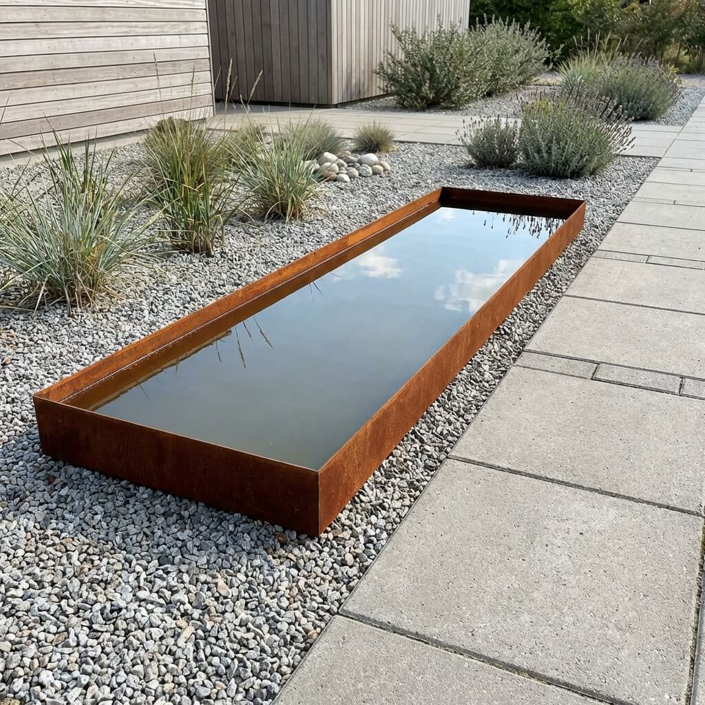 Produktbillede af Spejlbassin i rustjern 118 x 28 x 6 cm på tilbud i høj kvalitet