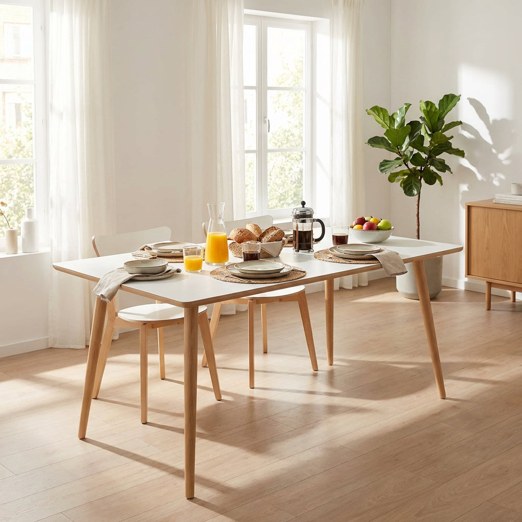 DT 110 Spisebord i hvid laminat med egeben 160 x 90 cm