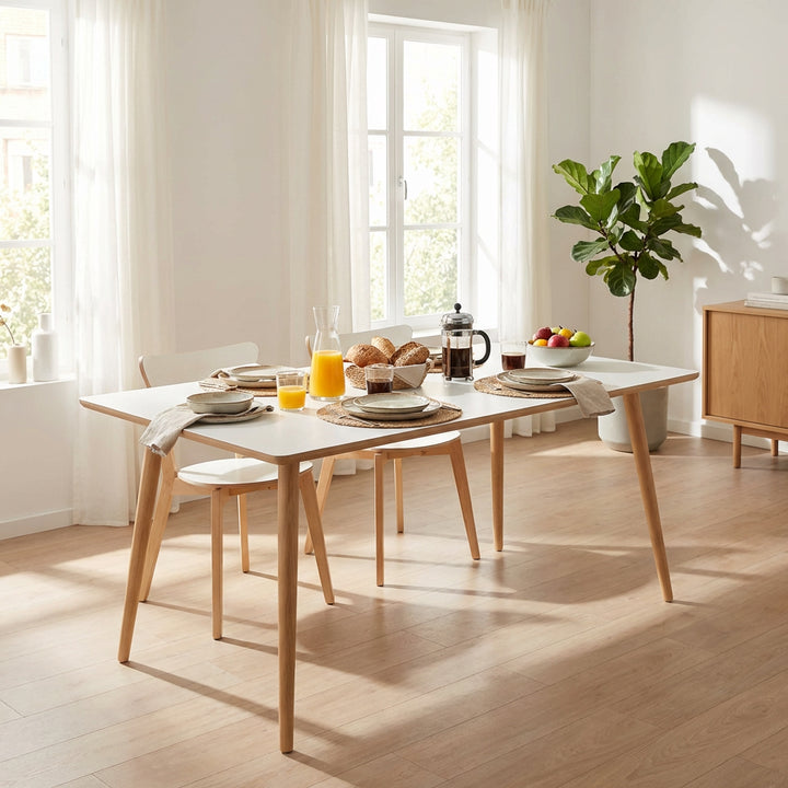 DT 110 Spisebord i hvid laminat med egeben 120 x 60 cm