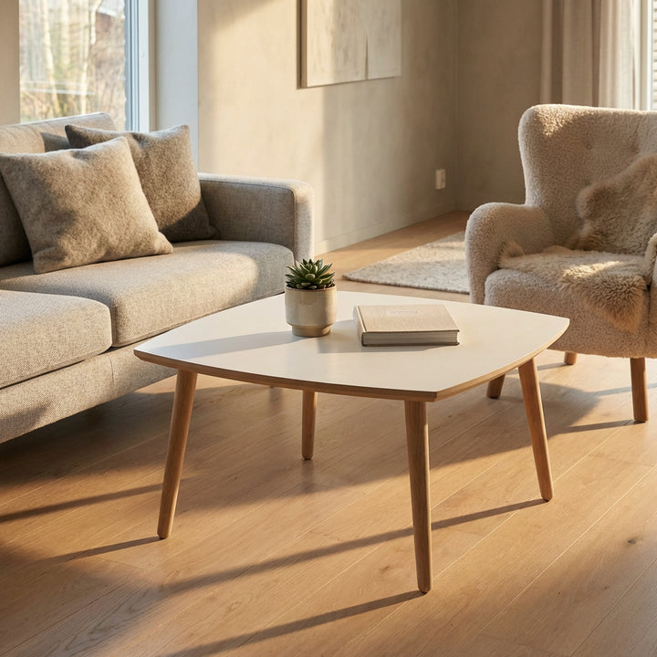 Boot Sofabord i hvid laminat med egeben vælg mellem 4 størrelser 70 x 70 cm Højde 45 cm