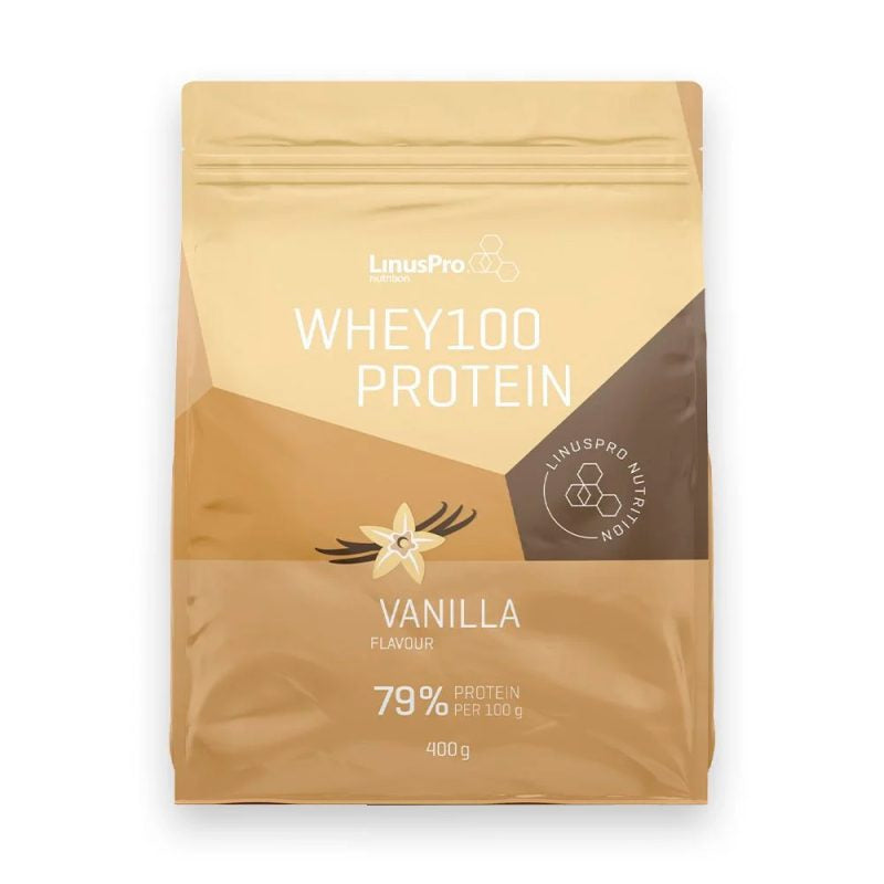 Produktbillede af LinusPro WHEY100 Vanilje 79% protein 400g. på tilbud i brug