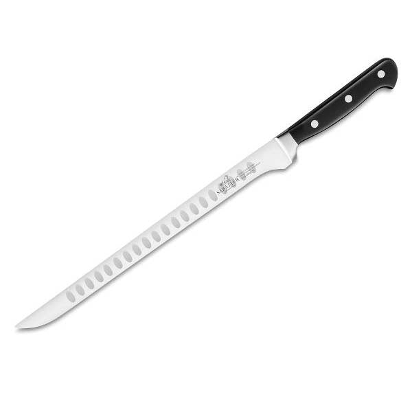 Produktbillede af Lion Sabatier International Pluton Laksekniv med luftskær 30 x 4 cm Stål/Sort i premium kvalitet