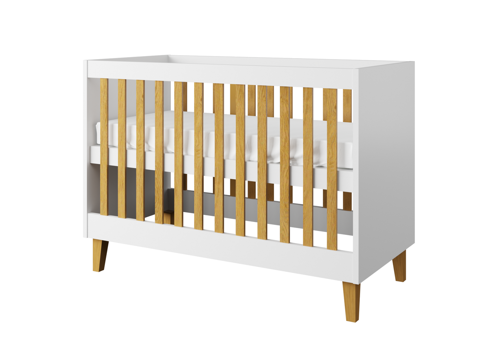 Produktbillede af Kubi tremmeseng til baby uden madras hvid laminat og natur eg 120x60 i premium kvalitet