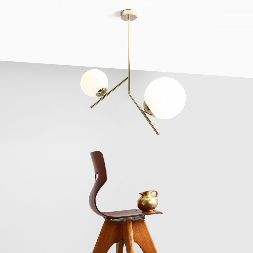 Produktbillede af Arts Loftlampe i guld og hvidt glas på tilbud i høj kvalitet