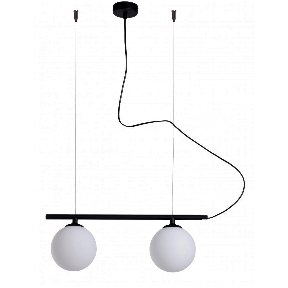 Produktbillede af Tudor Loftlampe i sort metal og to hvide glaskupler på tilbud i høj kvalitet