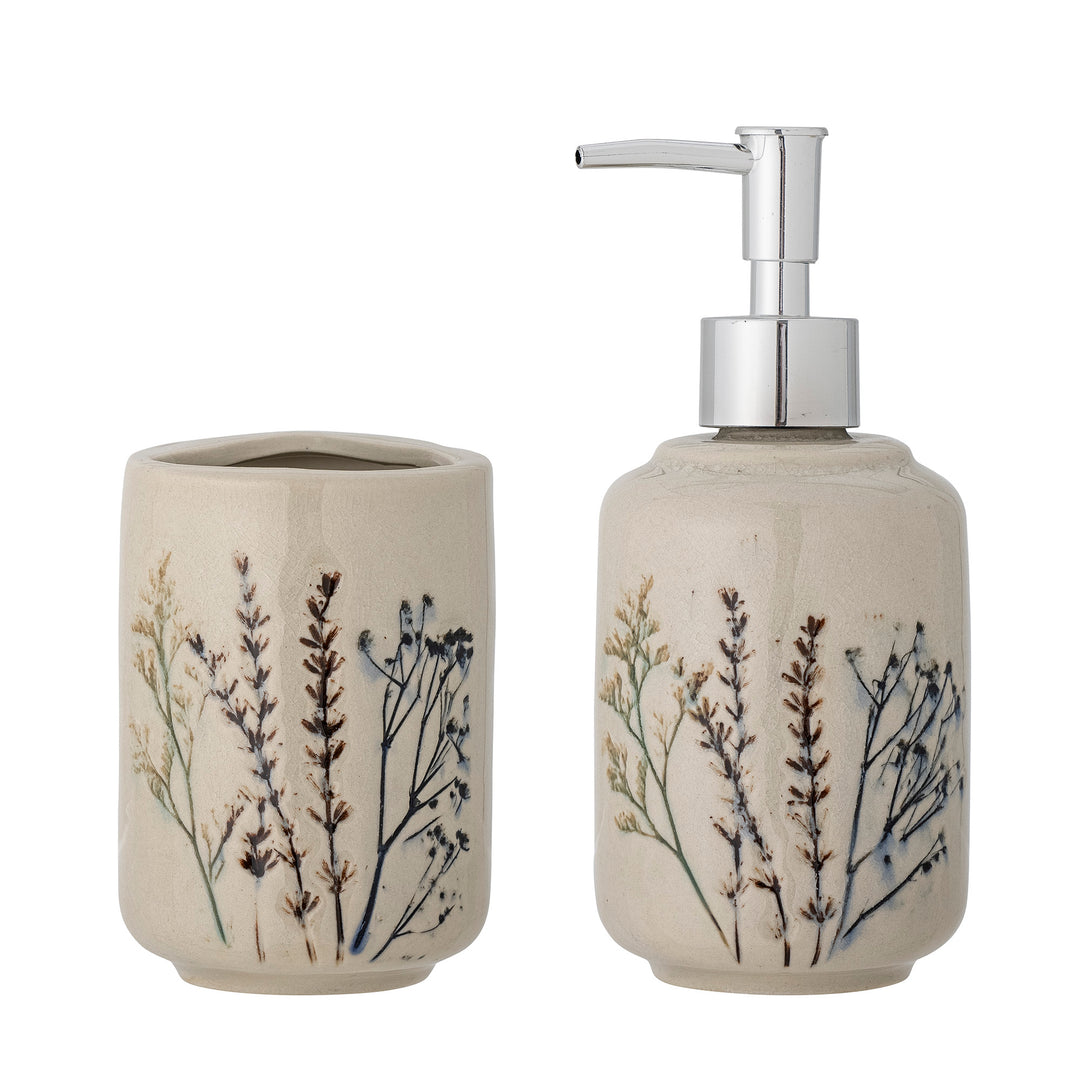 BLOOMINGVILLE Bea Sæbedispenser Sæt Natur Stentøj sæt af 2 D8xH11/D8xW18 cm