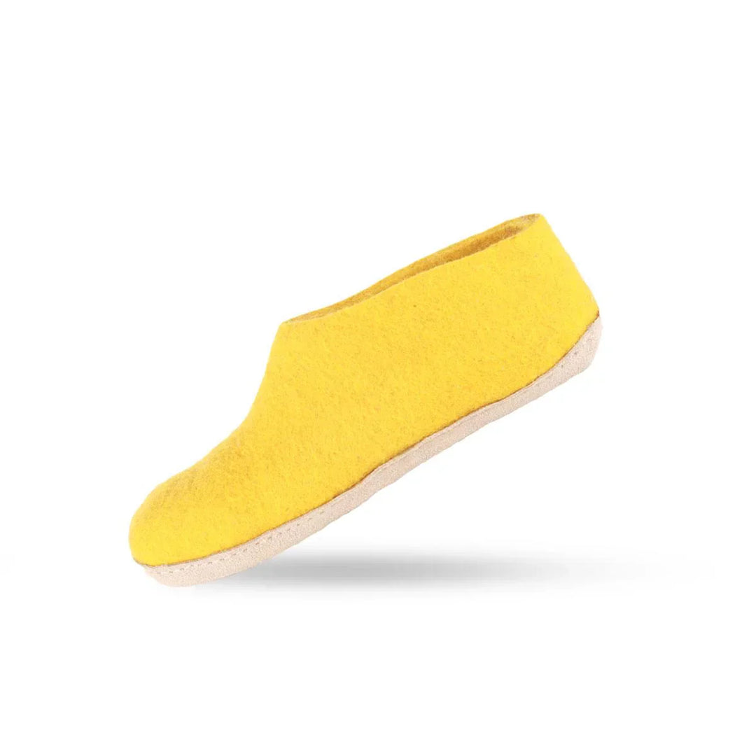Uldhjemmesko (100% ren uld) m/sål i skind Dansk Design fra SHUS gul / 37