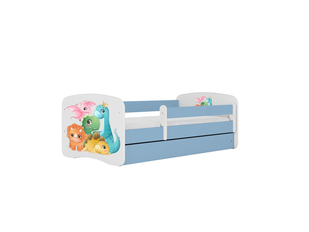 Babydreams juniorseng med små dinoer uden madras uden skuffe blå laminat 160x80