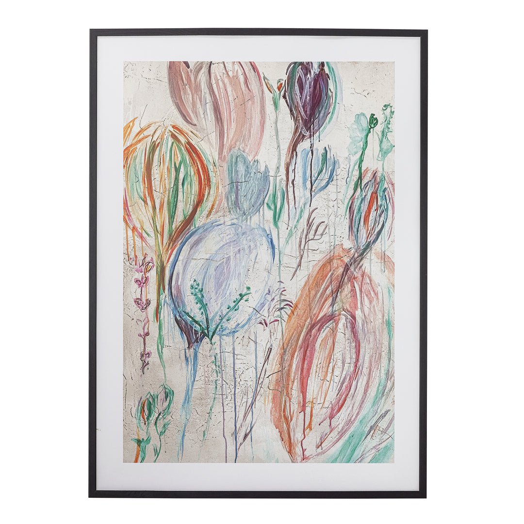 BLOOMINGVILLE Francine Illustration billede med blomster rektangulær sort fyrretræ 72x52