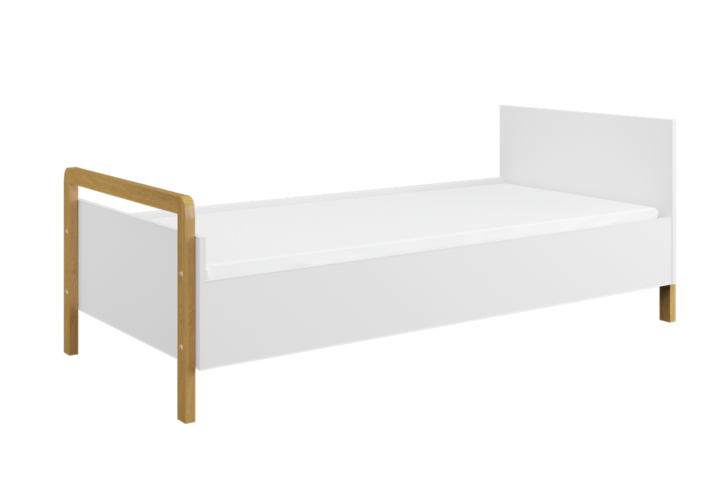 Produktbillede af Victor juniorseng inkl. lamelbund og madras hvid laminat og natur eg 180x80 i premium kvalitet