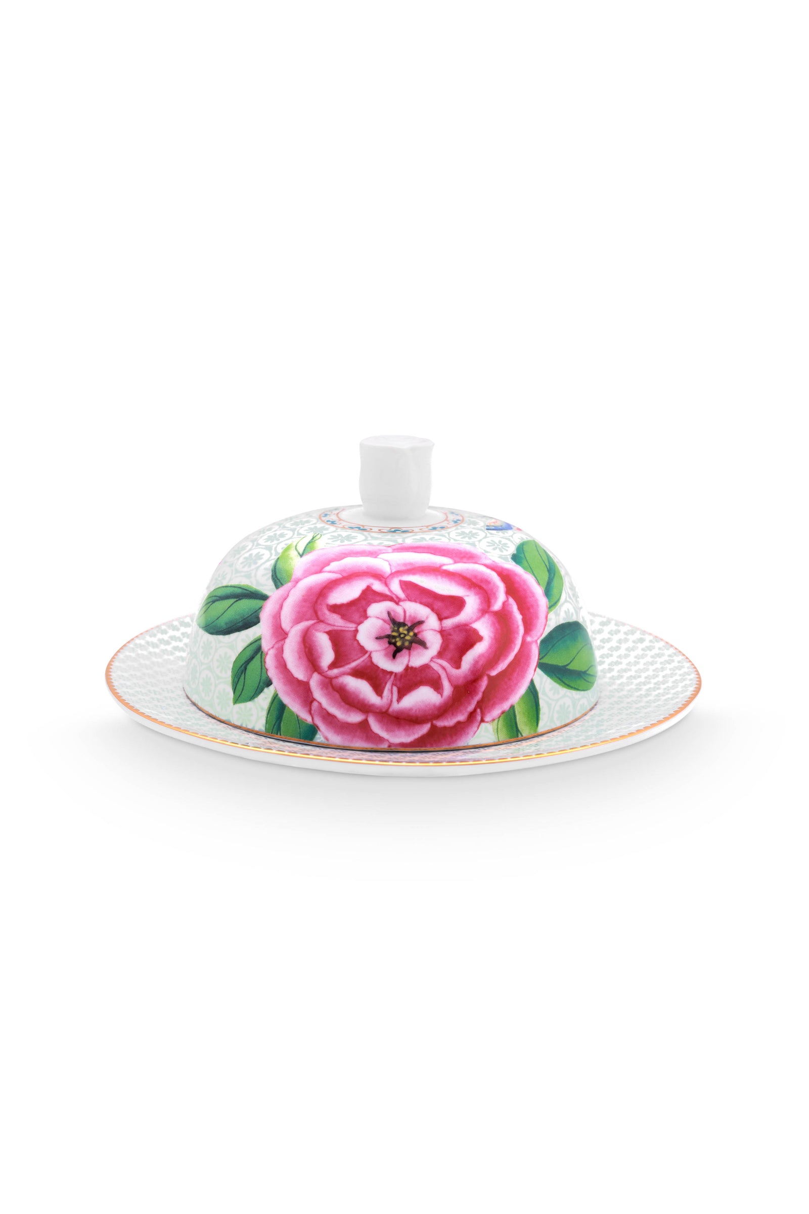 Produktbillede af Butter Dish Round Blushing Birds White 17x8cm på tilbud i høj kvalitet