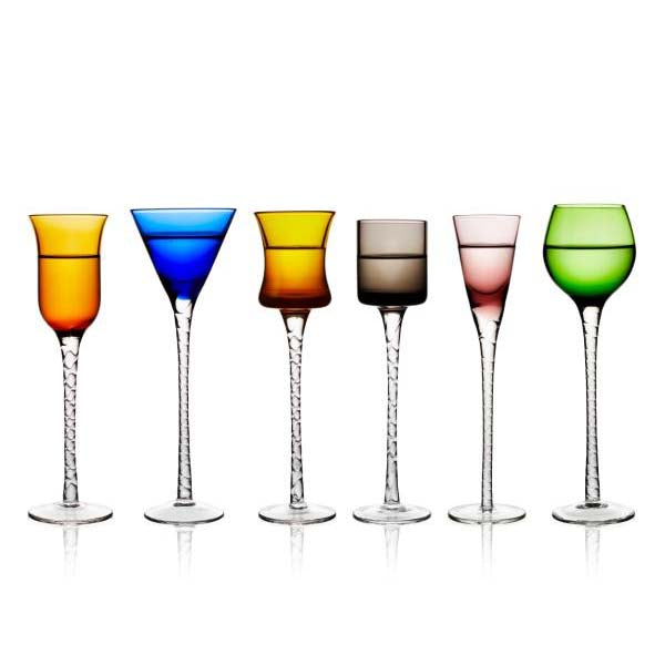 Produktbillede af Lyngby Glas London Snapseglas 18 cm 6 stk. Assorterede i premium kvalitet
