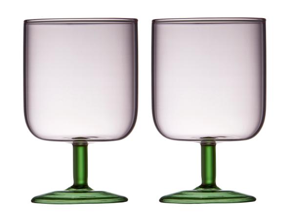 Produktbillede af Lyngby Glas Torino Vinglas 30 cl 2 stk. Pink/Grøn i premium kvalitet