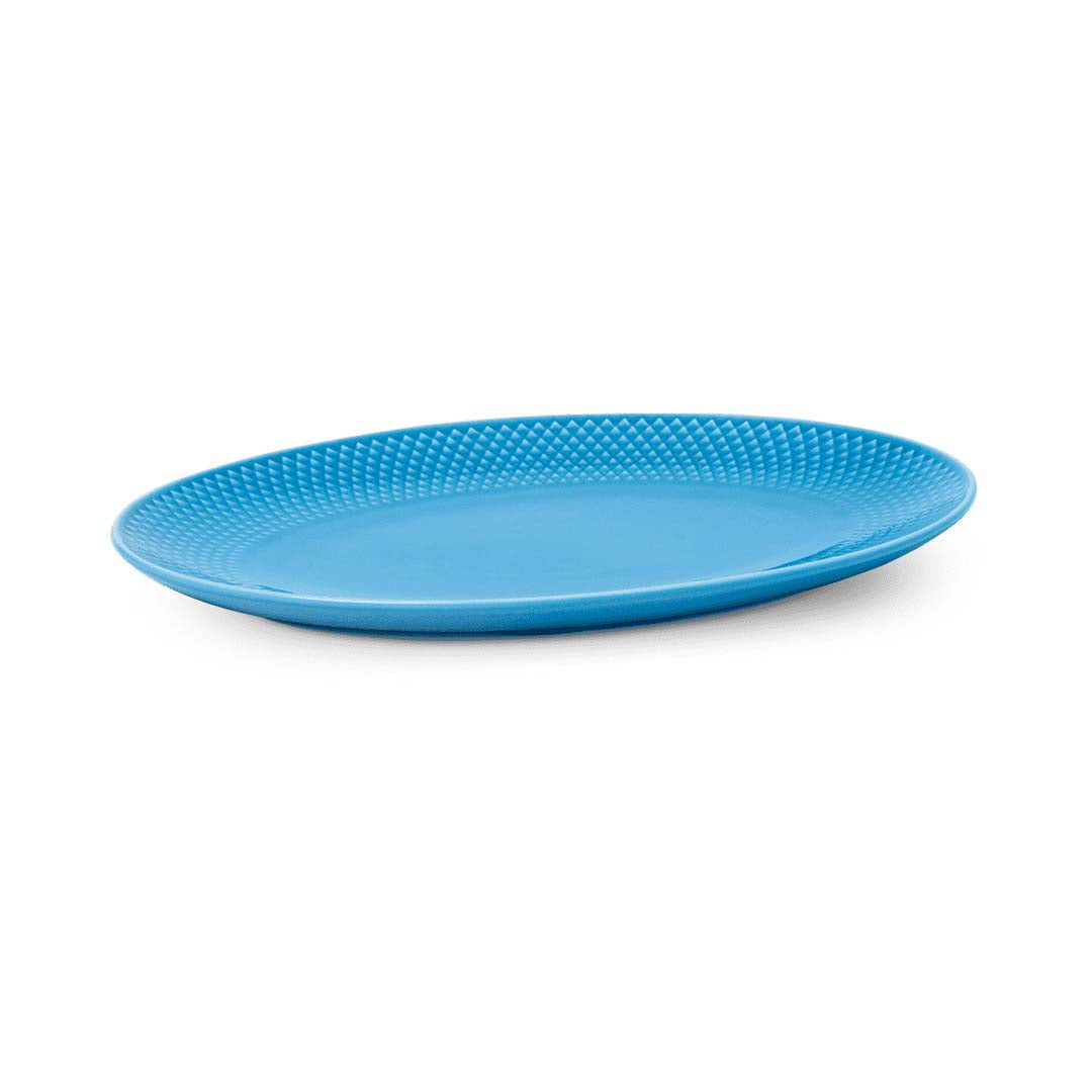 Produktbillede af Lyngby Porcelæn Rhombe Color Ovalt serveringsfad blå i premium kvalitet