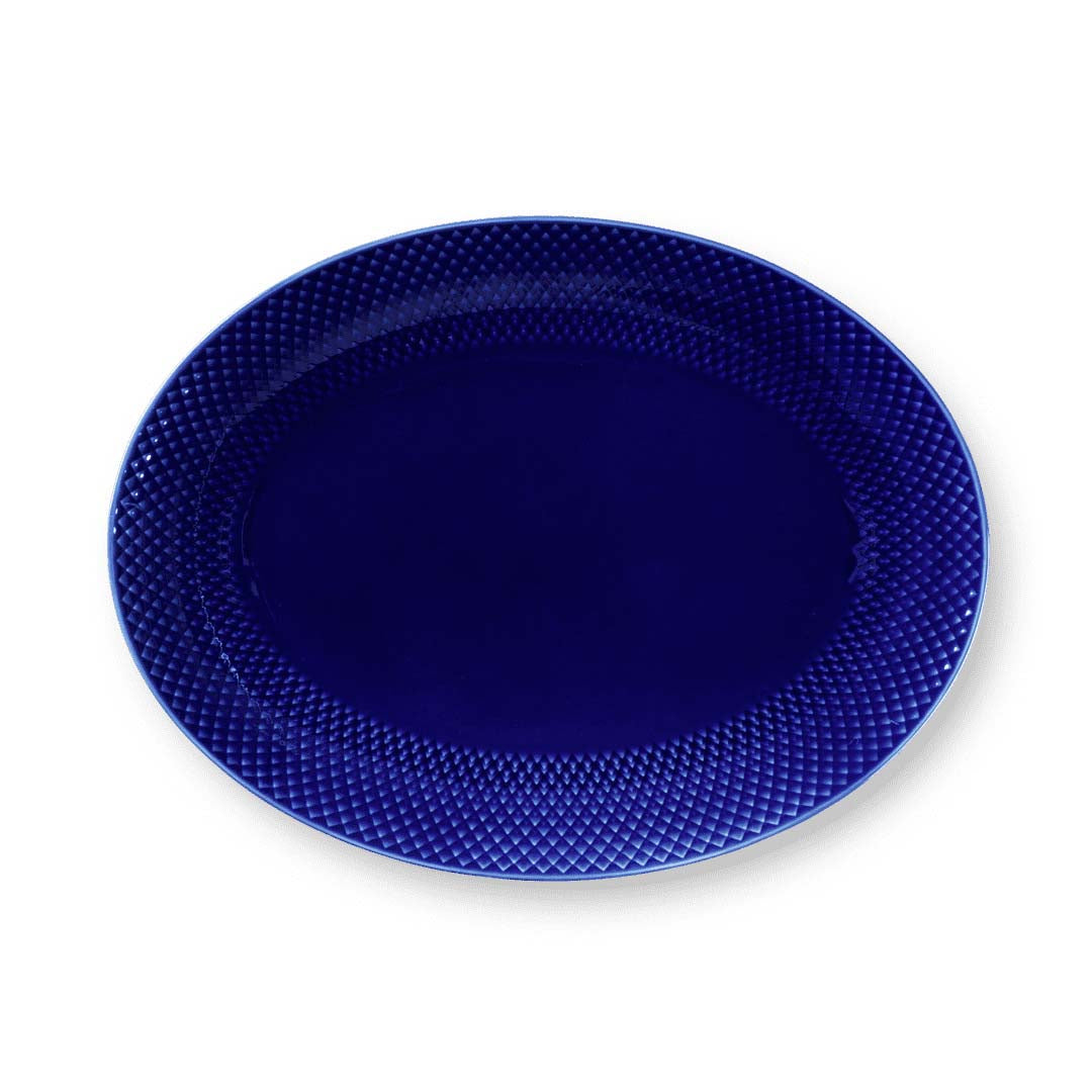 Produktbillede af Lyngby Porcelæn Rhombe Color Ovalt serveringsfad mørkeblå 35x26.5 cm i premium kvalitet